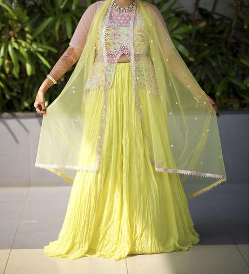 Picture of Yellow Lehenga with multicolour Blouse