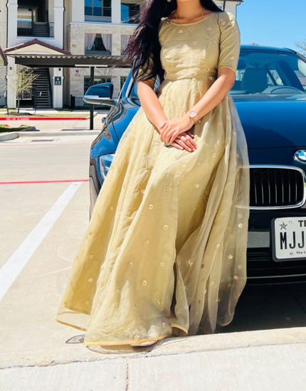 Picture of Mehendi green padded organza long frock