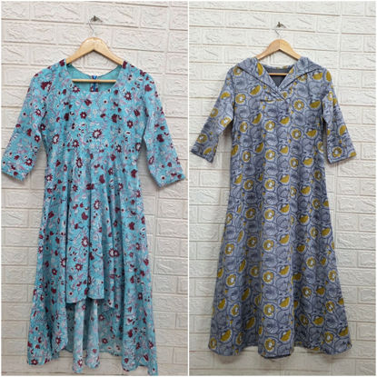 Picture of Summer Edition - Combo of Block Printed High & Low Cotton Frock with A-Line Frock