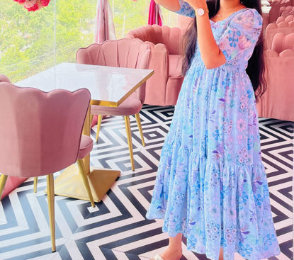 Picture of Skyblue Pleated Georgette Frock