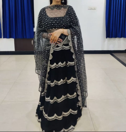 Picture of Black Georgette Lehenga Set with Embellished Net Dupatta