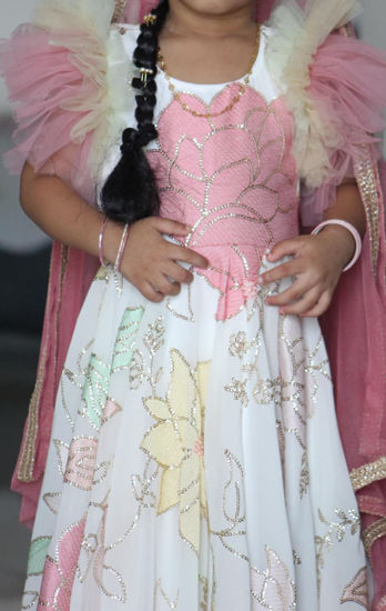 Picture of White party wear gown with floral embroidery For 1-2Y