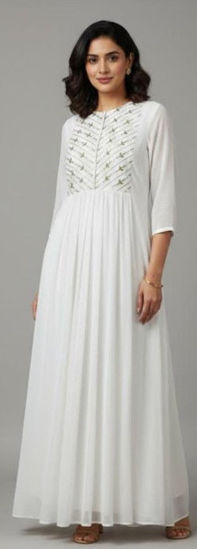 Picture of White hand worked ankle length dress