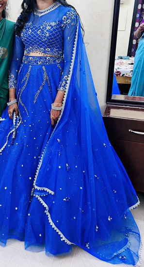 Picture of Royal blue crop top lehenga
