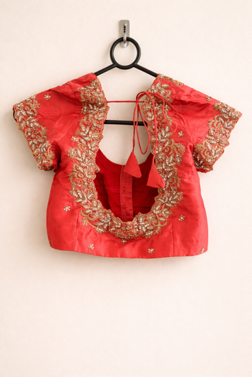 Picture of Orange Pure Pattu Zardosi Blouse  Elegant orange pure pattu (silk) blouse