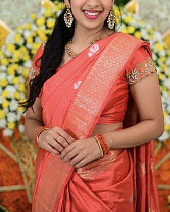 Picture of Orange Pure Pattu Zardosi Blouse  Elegant orange pure pattu (silk) blouse