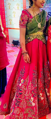 Picture of Pure Raw Silk Green Organza Lehenga with handwork Blouse