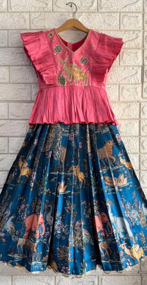 Picture of Bangalore silk kalamkari lehanga for 9-10Y