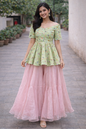 Picture of Green and Pink sharara set