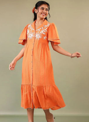 Picture of Floral embroidered cotton shirt midi dress