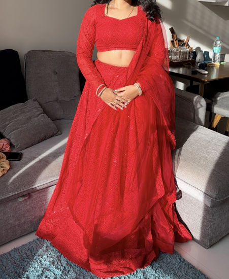 Picture of Red long sleeves lehenga