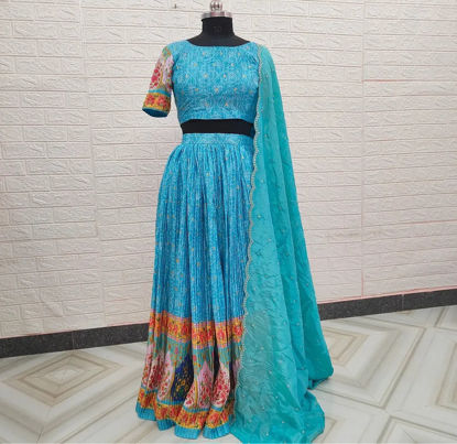 Picture of Chinnon Crushed Lehenga with Tissue Dupatta