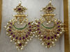 Picture of Brass plated ruby-emerald earrings with pearl drops