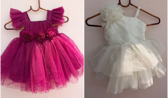 Picture of Combo of Vitamins brand white frock and wine frock For 12M-18M