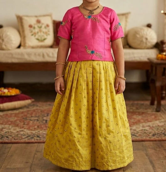 Picture of Vibrant Pink & Yellow Traditional Festive Lehenga Set For 4-6Y