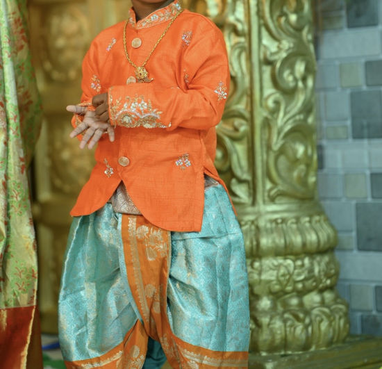 Picture of Customised kurta and dhoti with maggam work For 2-4Y