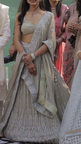 Picture of Elegant Sage Green Lehenga with Silver Embroidery