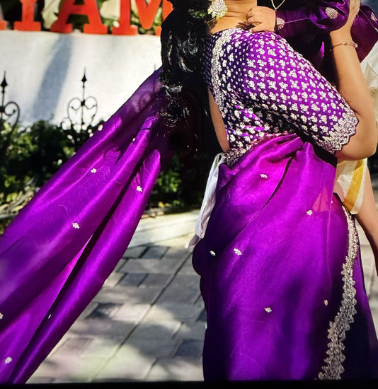 Picture of Organza saree with scallop border and designer bloise