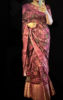 Picture of Pure linen floral saree with zari border puff sleeve blouse