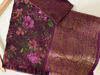 Picture of Pure linen floral saree with zari border puff sleeve blouse