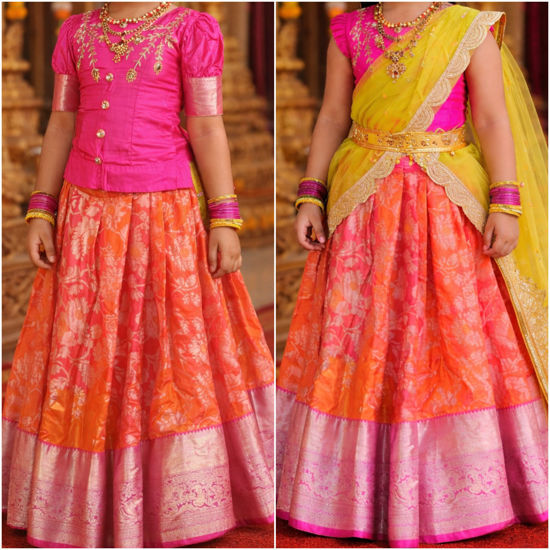 Picture of Pink lehenga with 2 blouses & dupatta For 4-6Y