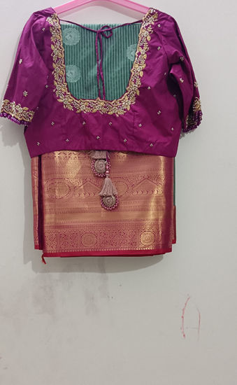 Picture of Gently used semi pattu saree with maggam work blouse