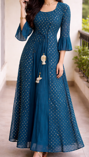 Picture of Blue colour skirt and top with shrug 12-15y