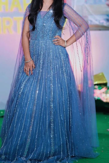 Picture of Cape sleeve party Gown