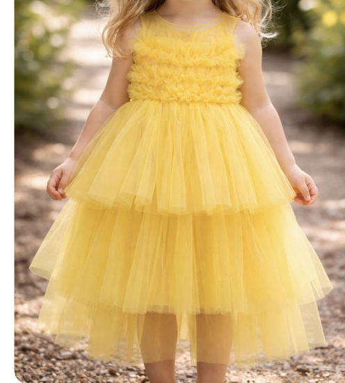 Picture of Beautiful yellow 3 layered long frock for 2-4Y