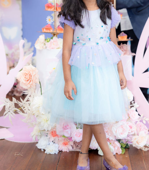 Picture of Lavender and blue high low peplum dress For 4-6Y