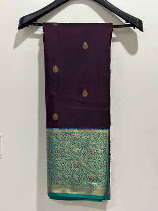 Picture of Never worn semi Kanchi pattu deep burgundy with ramagreen border saree