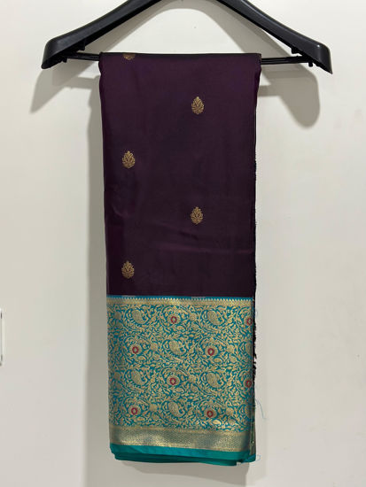 Picture of Never worn semi Kanchi pattu deep burgundy with ramagreen border saree