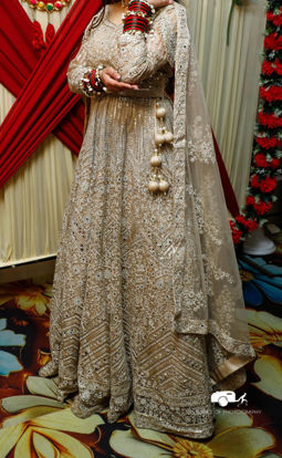 Picture of Golden Creamish mirror work lehanga