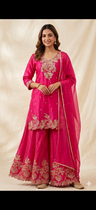 Picture of Pink kurta sharara set with dupatta