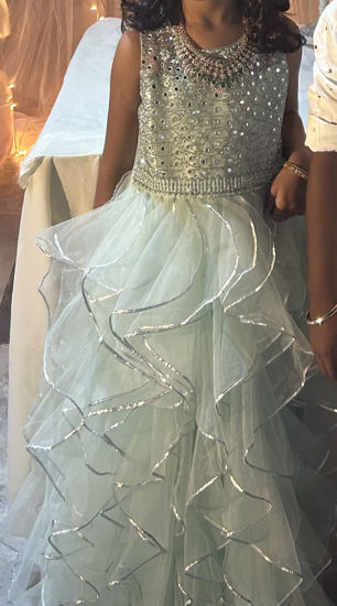 Picture of Light green hue beautiful frill layer frock For 6-8Y