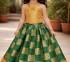 Picture of Green silk checked lehenga with gold tissue halter neck blouse For 4-6Y