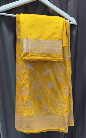 Picture of Unused Mustard Benaras silk saree