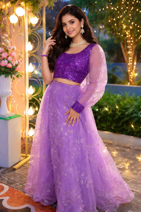 Picture of Lehenga and crop top with Single sided Net Sleeve