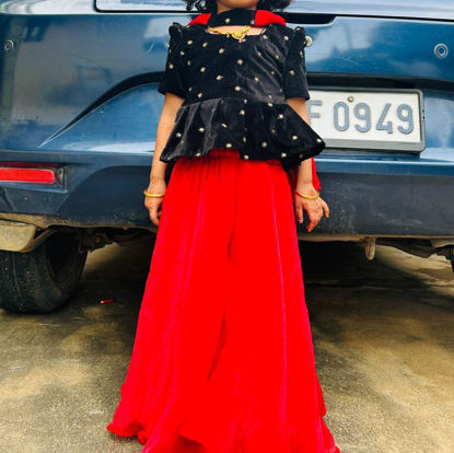 Picture of Red Sharara pant with Black peplum Blouse For 4-6Y
