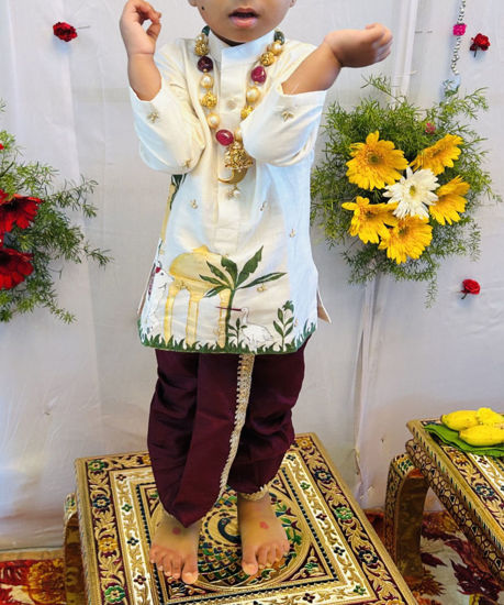 Picture of Pattu Kurtha with Arabic style hand painting For 1-2Y