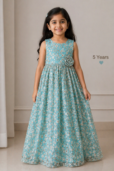 Picture of Light aqua embroidery frock 2-4Y