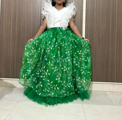 Picture of Green organza skirt with ruffle crop top For 13-15Y