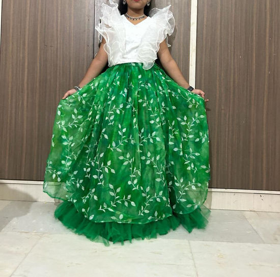 Picture of Green organza skirt with ruffle crop top For 13-15Y