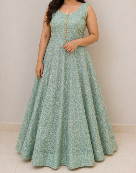 Picture of Teal Embroidered Gown