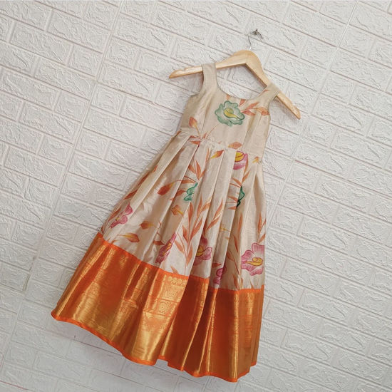 Picture of Paint brush style Floral Pattu lehenga with appliqué work blouse