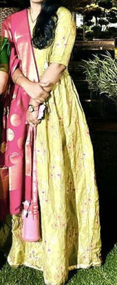 Picture of Green banaras party wear long gown without dupatta