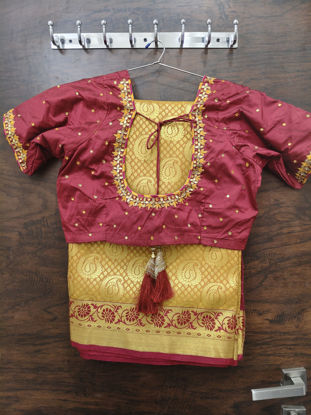 Picture of Traditional Mustard Yellow & Maroon Silk Pattu saree