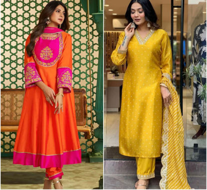 Picture of Combo of Women embroidered anarkali kurta sets with dupatta