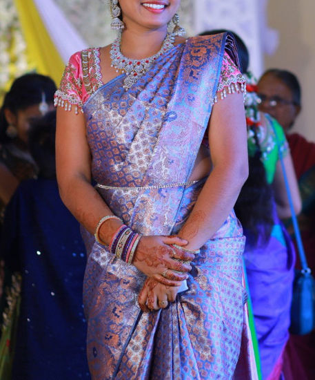Picture of Tissue pattu saree with maggam Blouse