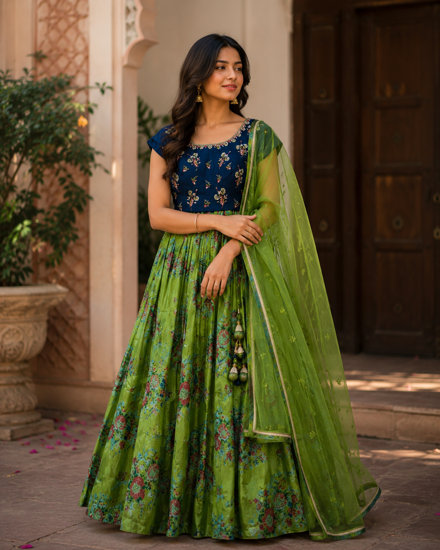 Picture of Blue and green lehanga